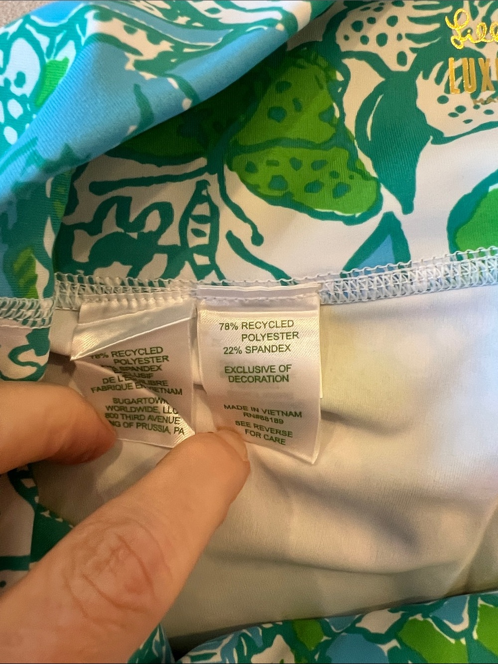 NWT Lilly Pulitzer “Studio Stretch” UPF 50+ Green & White Floral Leggings - Picture 10 of 10